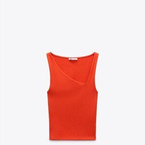 Zara Red Asymmetrical Fitted Tank Top